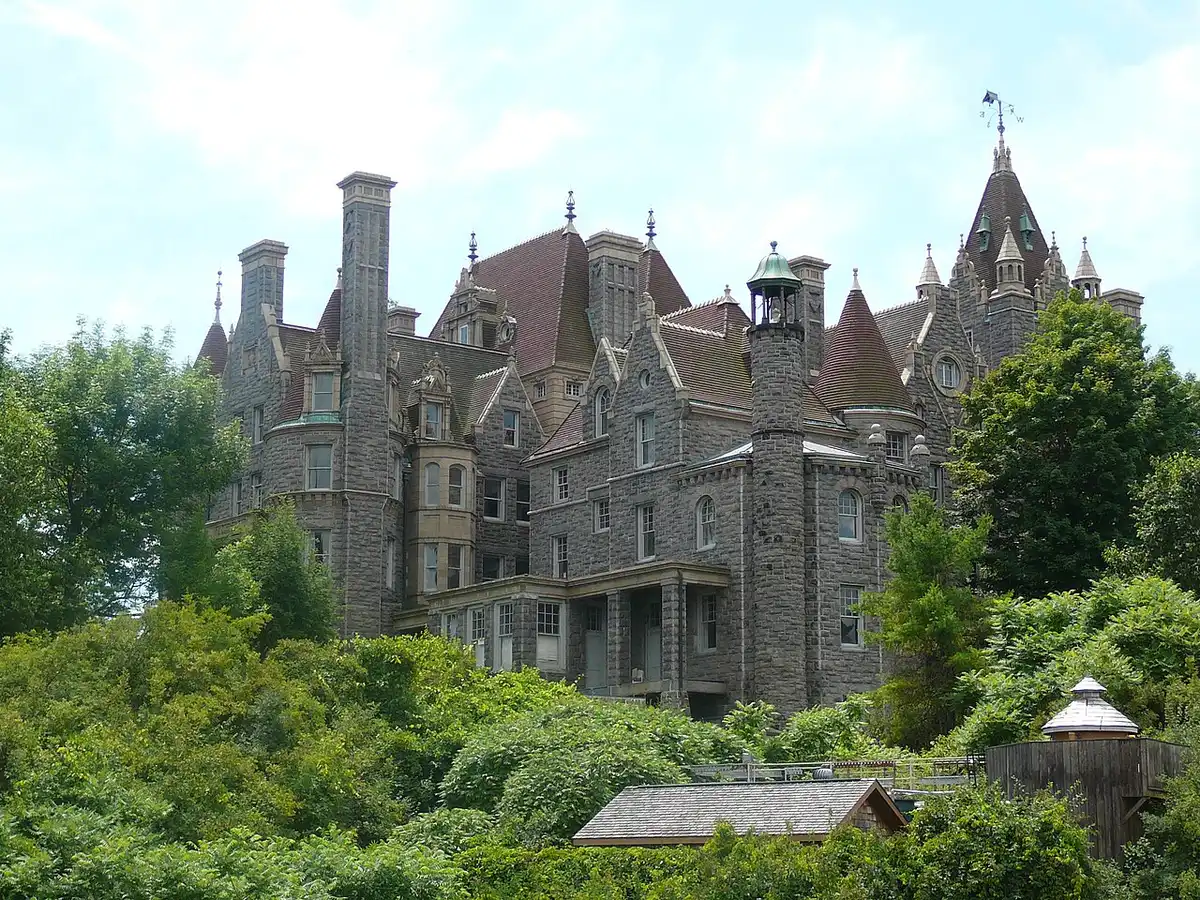 Boldt Castle rising above Heart Island seen on a 5-hour Gananoque boat tour and 1000 Islands cruise with a castle stopover